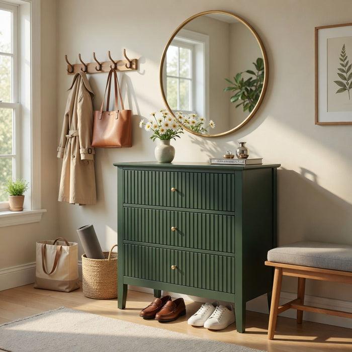 Fluted 3 Drawer Nightstand With Soft Close Slides Home Essentials