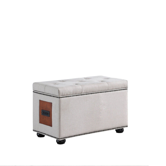 Linen Tufted Storage - Light Khaki / Black