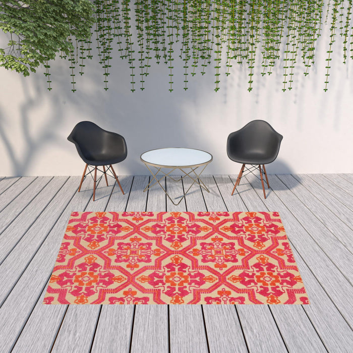 7' X 10' Moroccan Indoor / Outdoor Area Rug - Pink / Orange