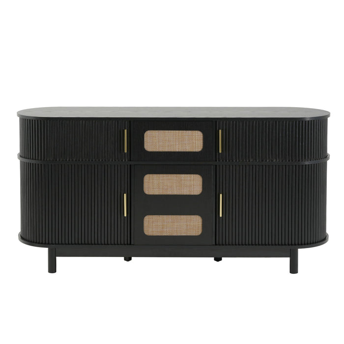 Fluted Sideboard Buffet Cabinet With Sliding Doors And Adjustable Shelves Noble House