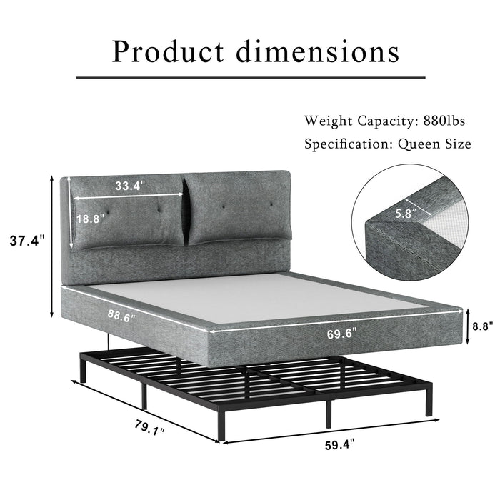 Airframe - Upholstered Bed Frame With Double Layered Upholstered Headboard Home Essentials