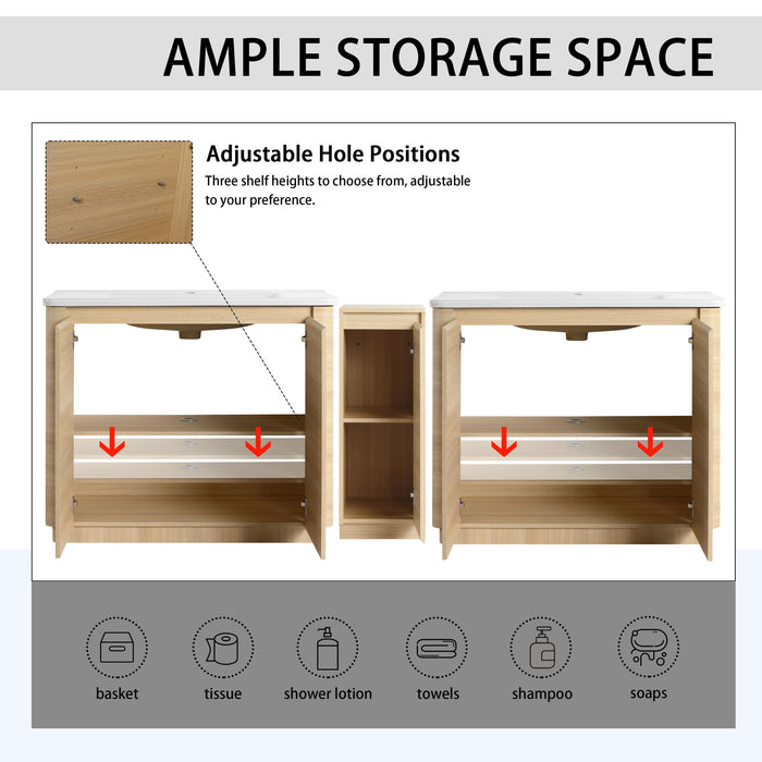 Soft Close Door Freestanding Bathroom Vanity With Sink, 1 Small Storage Cabinet Home Essentials