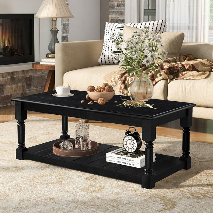 Coffee Table With Slatted Lower Shelf For Living Room Hearth and Haven