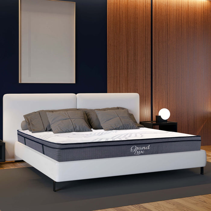 King Size Hybrid Plush Foam Mattress, Soft Polyester Knit Cover, Multi Layer Foam Mattress - White / Gray