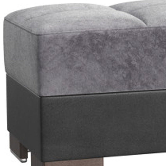 Microfiber Tufted Storage Ottoman - Gray / Black