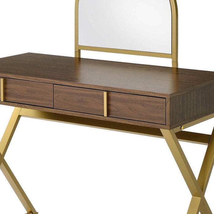 Vanity Table With Mirror - Golden Brown