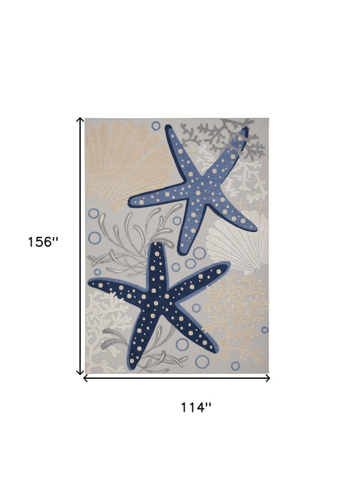 10' X 13' Starfish Indoor / Outdoor Area Rug - Blue / Gray