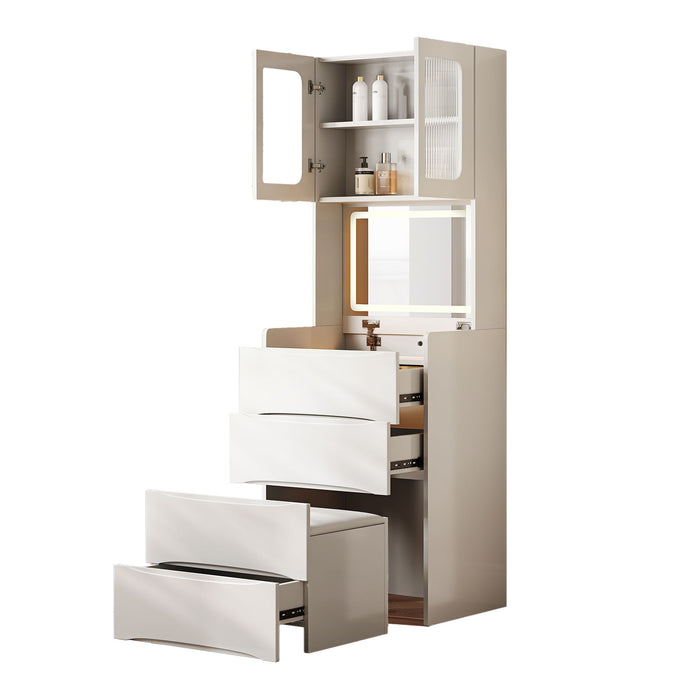 3 In 1 Vanity Table With LED Mirror & Storage Stool For Bedroom Home Essentials