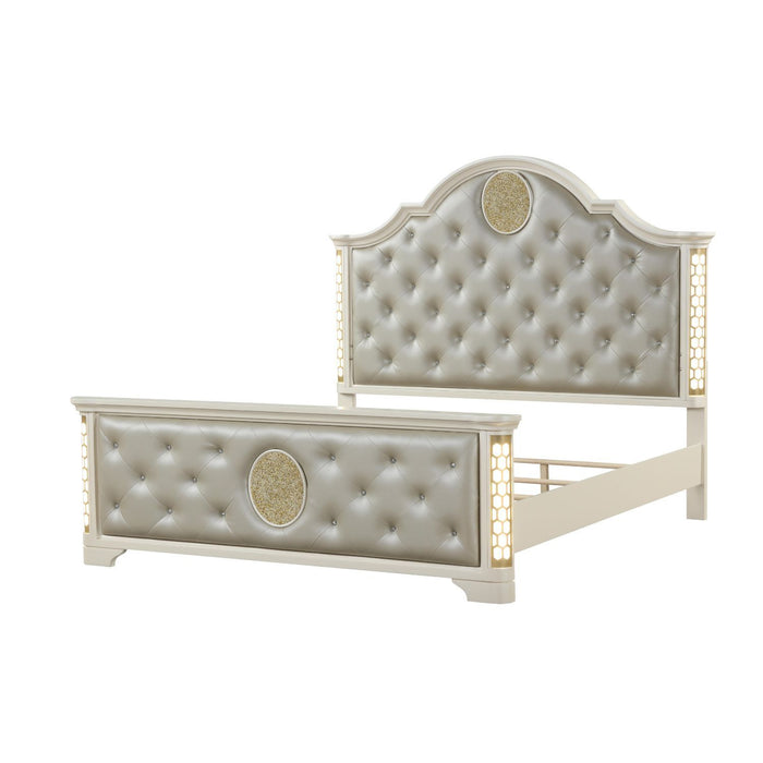 Jasmine - Queen Size Tufted Upholstery & LED Bed - Beige Matrix Furniture Group