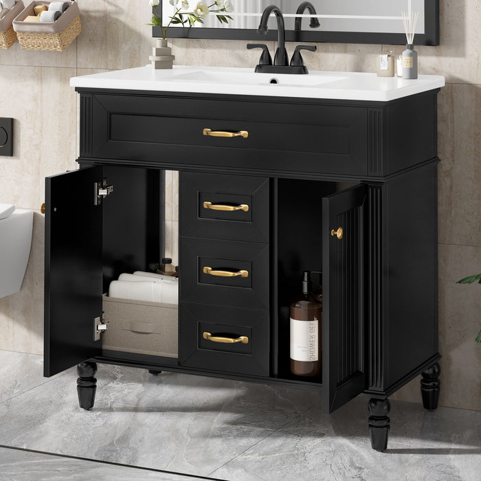 Bathroom Vanity With Sink, Flip-Out Top Drawer, Soft Close Doors, 2 Storage Drawers Hearth and Haven