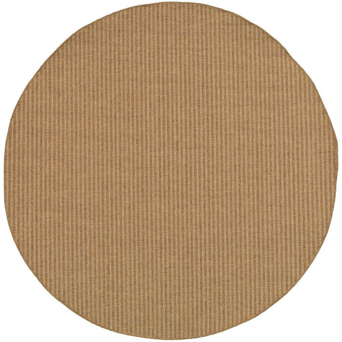 8' X 8' Round Striped Stain Resistant Outdoor / Indoor Area Rug - Tan