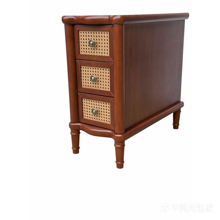 Narrow Side Table With 3 Drawers, Nightstand For Bedroom - Walnut Home Essentials