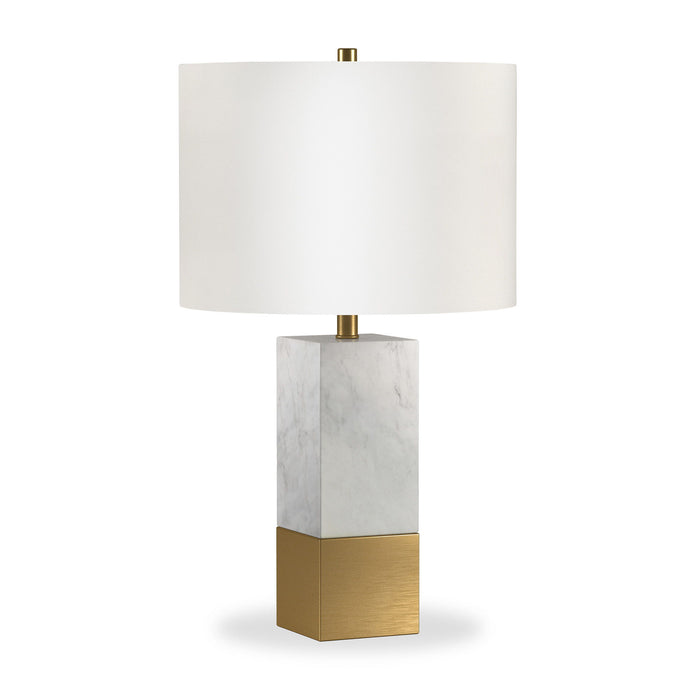 Marble Table Lamp With White Drum Shade - Gold And White