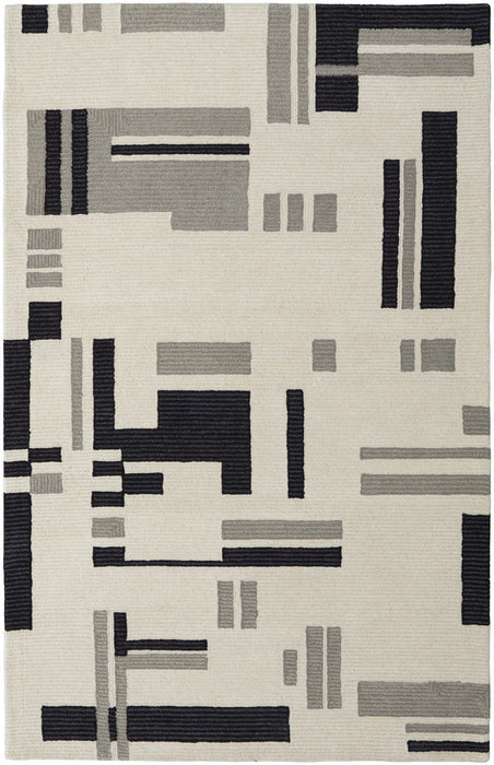 Abstract Tufted Handmade Area Rug - Ivory And Taupe Wool - 4' X 6'