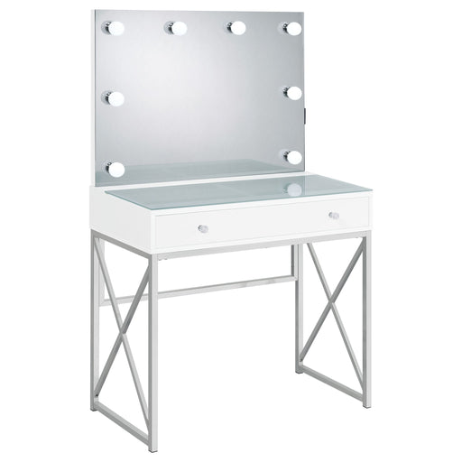 Hamlin - Makeup Vanity Table With Lighted Mirror And Padded Stool - White Furniture Max