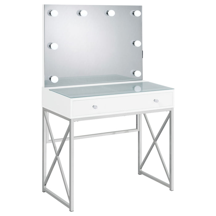 Hamlin - Makeup Vanity Table With Lighted Mirror And Padded Stool - White Furniture Max