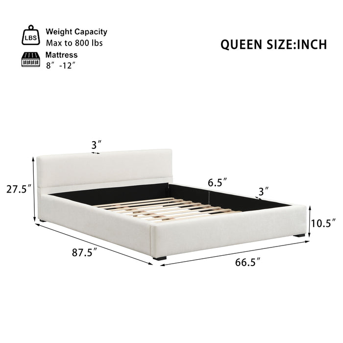 Queen Bed Wide Edge With Soft Upholstery - Beige Noble House