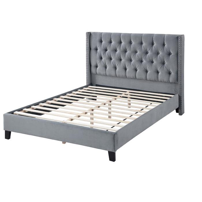 Modern Diamond Tufted Headboard Bed With Nailhead Trim Home Essentials