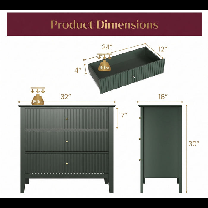 Fluted 3 Drawer Nightstand With Soft Close Slides Home Essentials