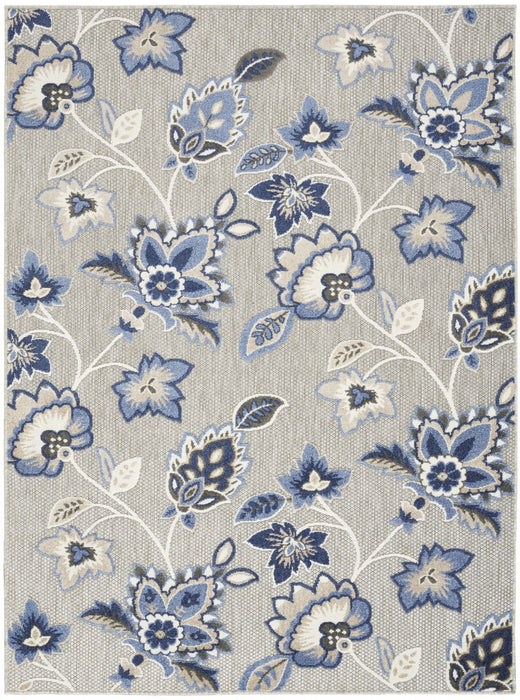 5' X 8' Floral Stain Resistant Non Skid Area Rug - Blue / Gray