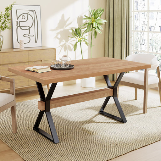 Farmhouse Style X Shaped Legs Dining Table With Metal - Natural Noble House