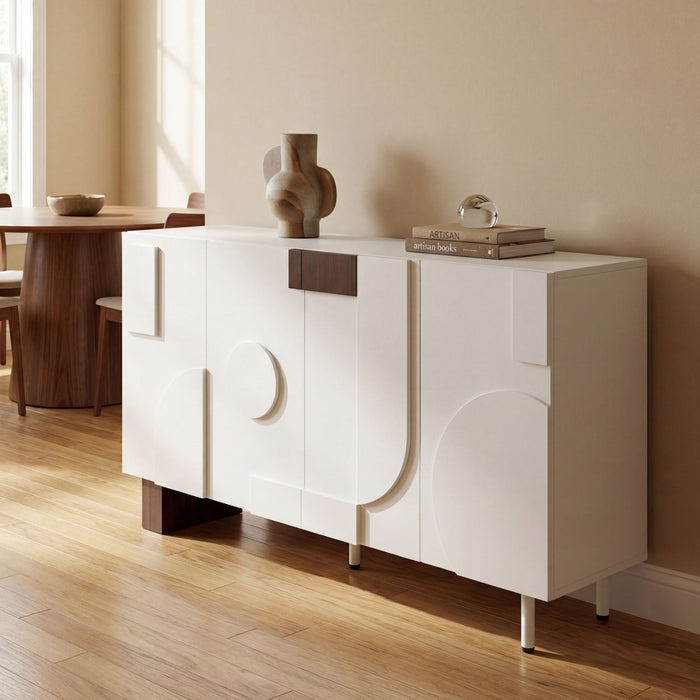 Sideboard Buffet Cabinet Wide Storage Unit With 4 Doors & Adjustable Shelves - White Noble House