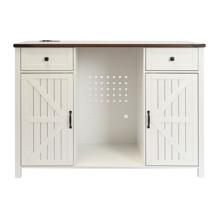 Coffee Bar With Mini Fridge Space & Built In Charging Station, Large Bar Cabinet With Drawers & Adjustable Shelves For Kitchen - White Home Essentials