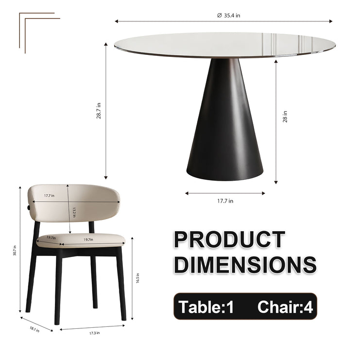 Round Dining Table With Tempered Glass Top - Black / Brown Home Essentials