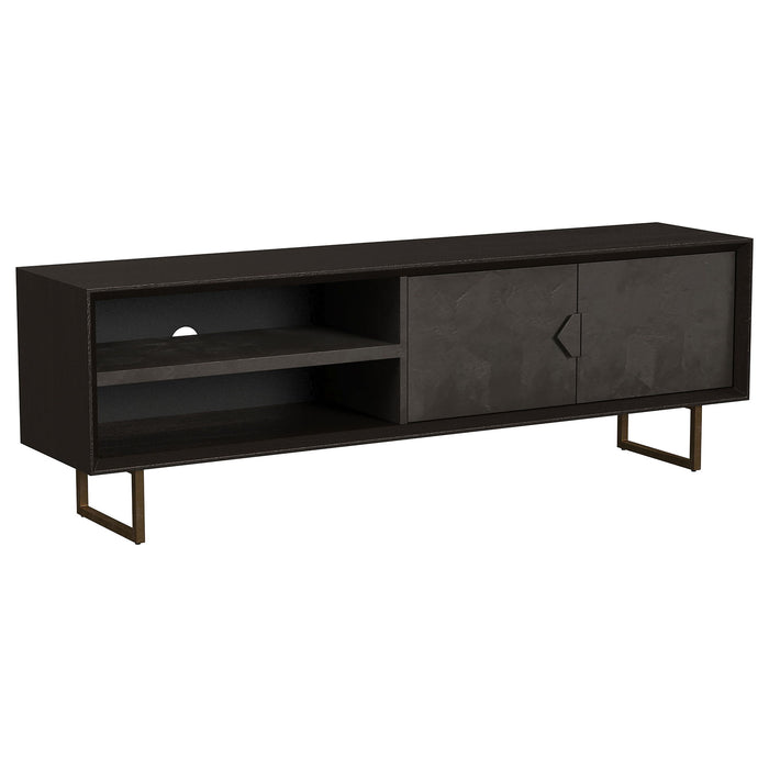 Manaya - 2 Door Stand With Open Shelving And Hidden Storage - Charcoal Black Furniture Max