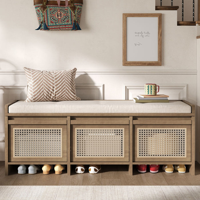 Entryway Shoe Bench With Drawers & Button Tufted Cushion Hearth and Haven
