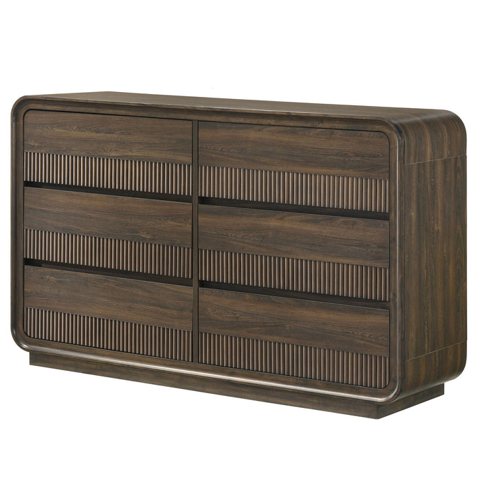 Flair Rounded Edges 1 Piece Dresser, 6 Drawer Storage Bedroom Furniture - Brown