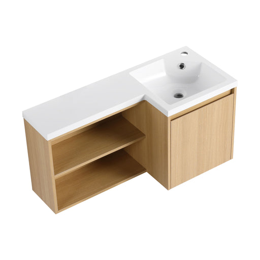 L-Shaped Wall Mounte Floating Bathroom Vanity With Integrated Sink Home Essentials