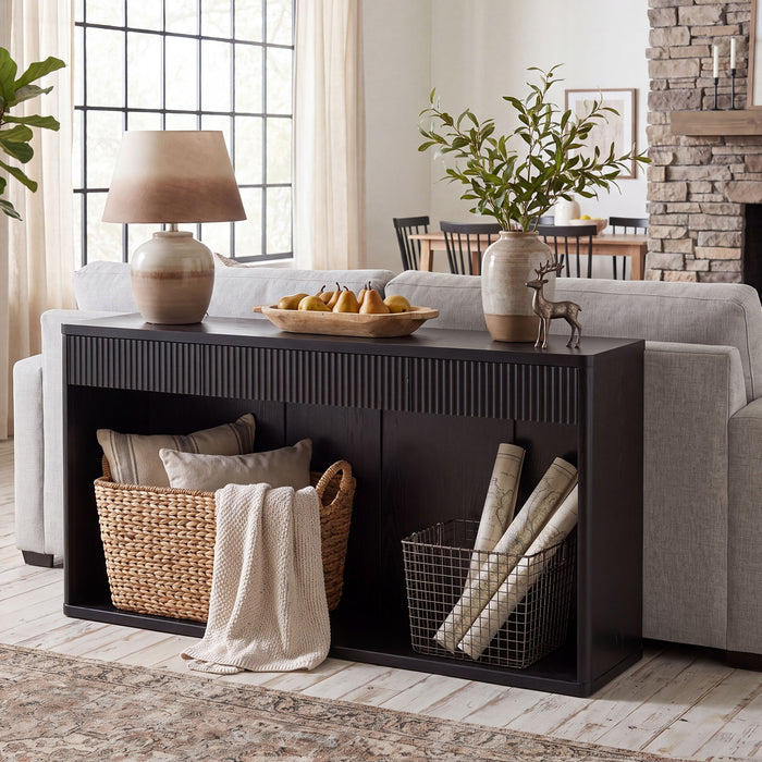 Fluted Console Table With 3 Drawers, Long Sofa Table Behind Couch For Living Room - Black Home Essentials