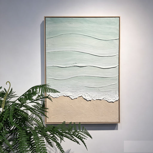 Framed Beach Wall Art, Textured Canvas Painting, Neutral Ocean Decor For Living Room - Beige / Blue Daily Nest