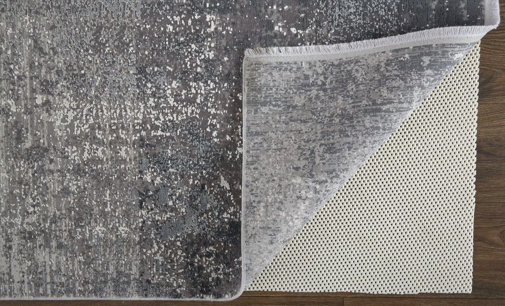Abstract Power Loom Distressed Area Rug With Fringe - Gray Black And Silver - 7' X 10'