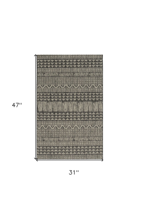 3' X 4' Machine Woven UV Treated Tribal Indoor / Outdoor Accent Rug - Charcoal