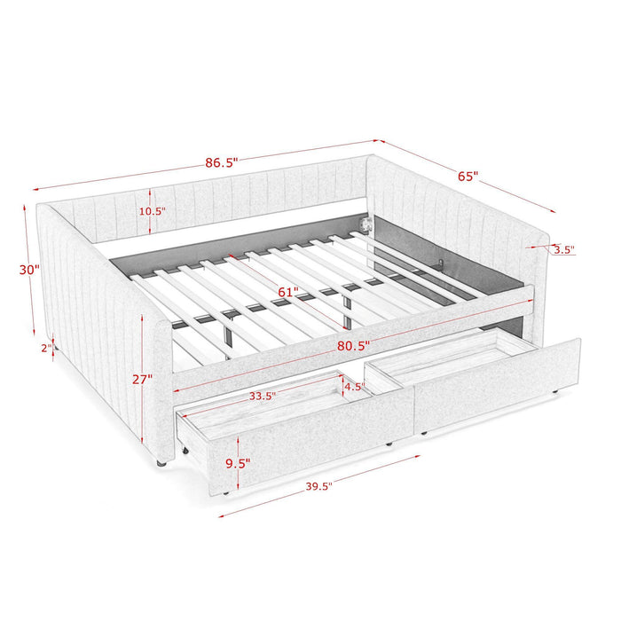 Upholstered Queen Daybed With 2 Drawers Home Essentials