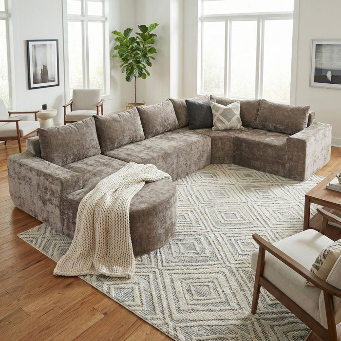 Modular Cloud Sectional Sofa Set, U-Shaped Upholstered Couch With Deep Seat Noble House
