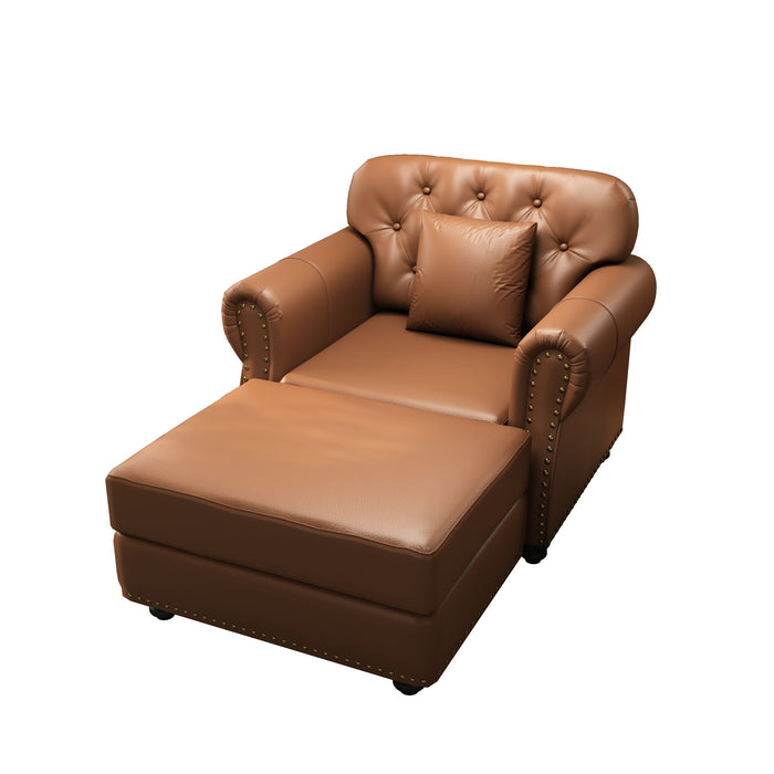 Upholstered Sofa With Nailhead Trim, Rolled Armrests With Ottoman Home Essentials