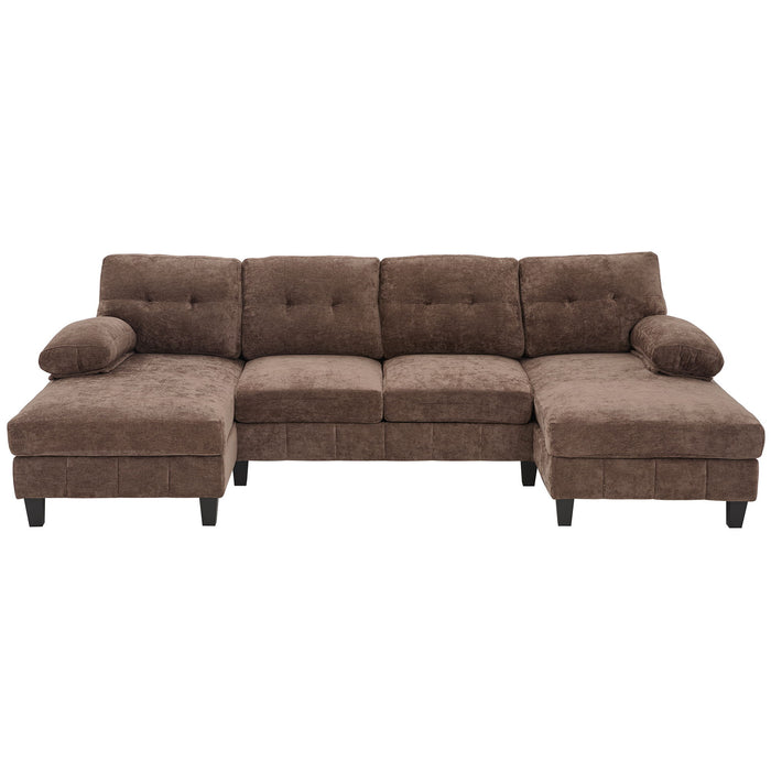 U-Shaped Sectional Sofa 103.5" Black Chenille Fabric Couch With Dual Chaise Lounges, Storage Pockets, Armrest Pillows