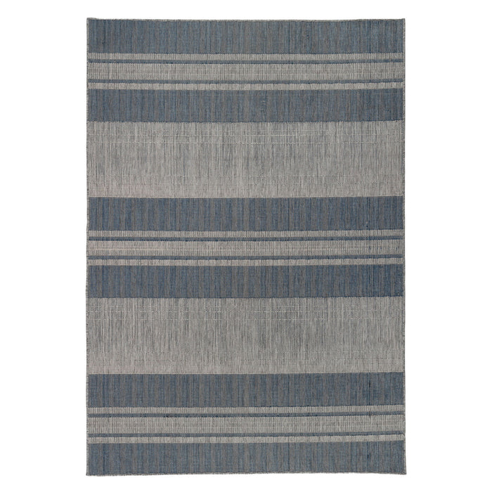 9' X 12' Striped Stain Resistant Indoor / Outdoor Area Rug - Blue / Gray