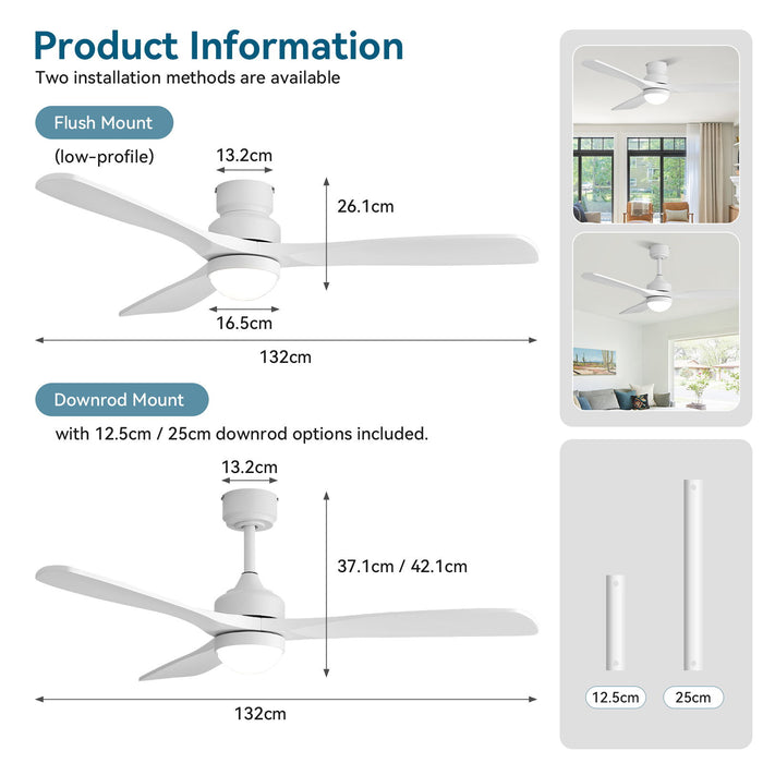 52" Ceiling Fan With Dimmable LED Light, 6 Speed DC Motor, 3 Blades Daily Nest