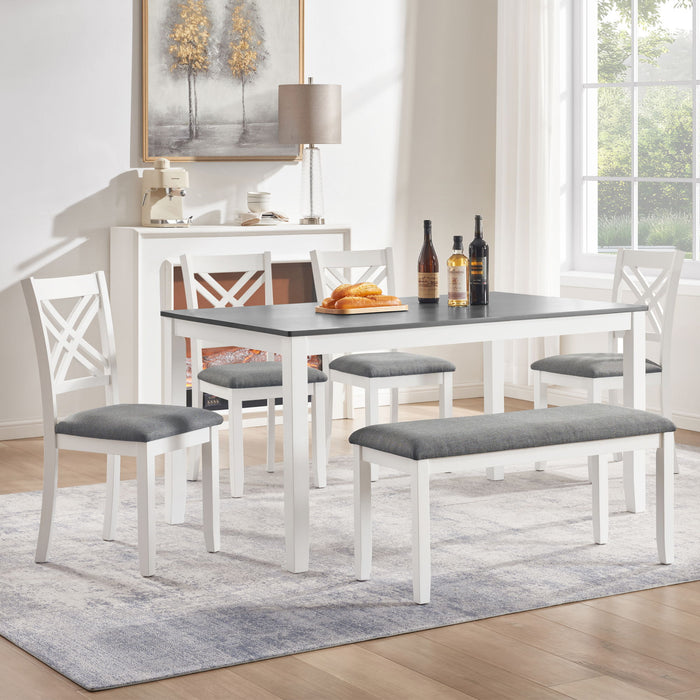 6 Piece Kitchen Dining Set, Rectangular Dining Table With 4 Upholstered Chairs And Bench - Gray / White Home Essentials