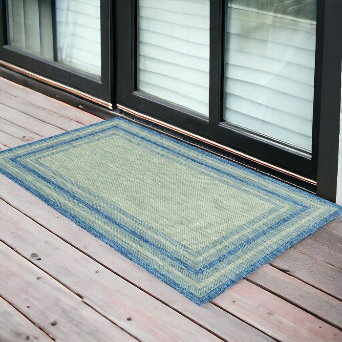 3' X 4' Machine Woven UV Treated Bordered Indoor / Outdoor Accent Rug - Gray Denim