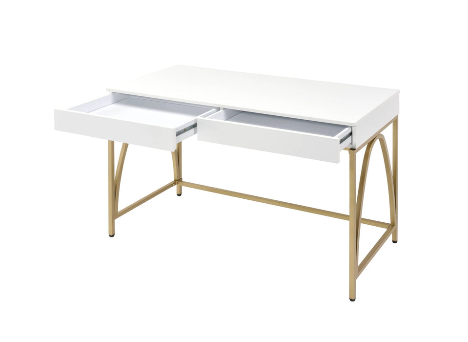 Lightmane - Vanity Desk (Same 92660) - White High Gloss & Gold ACME