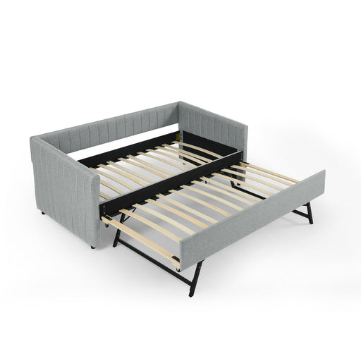 Upholstered Daybed With Trundle With Vertical Stripes Home Essentials