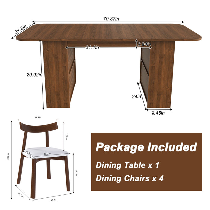 Dining Set With 4 Chairs, Table With Drawers & Open Shelf - Walnut Home Essentials