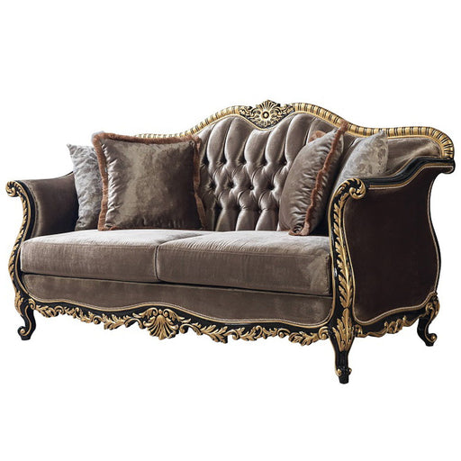Betria - Loveseat With 4 Pillows - Light Green Velvet, Gold & Black High Gloss ACME