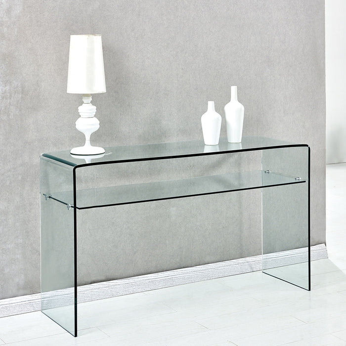 Modern Glass Console Table With Rounded Edges For Versatile Use Tempered Glass - Clear