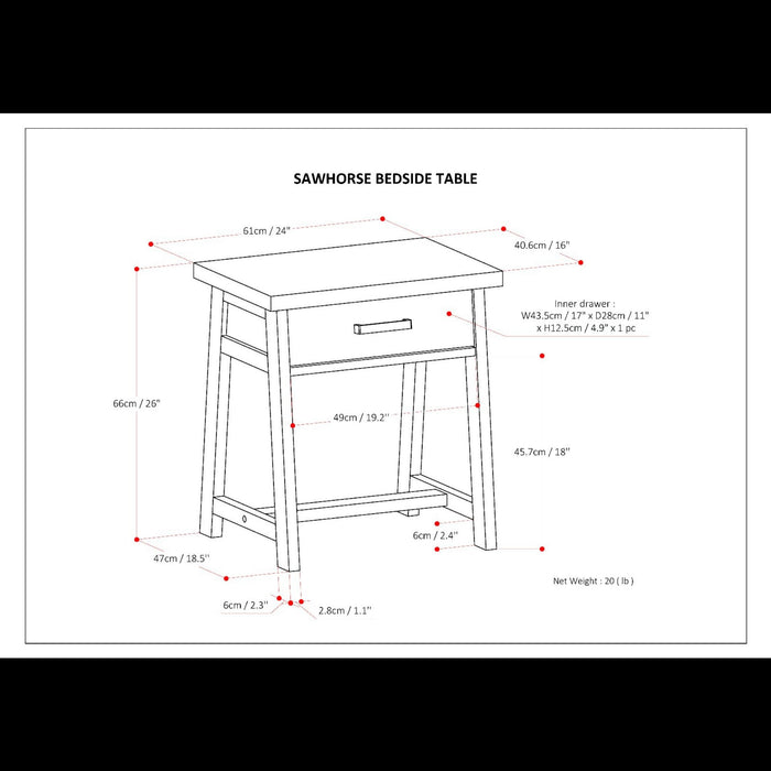 Sawhorse - Handcrafted Bedside Table Simpli-Home